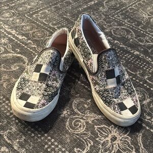Vans Black and White Floral Checkered Sneakers